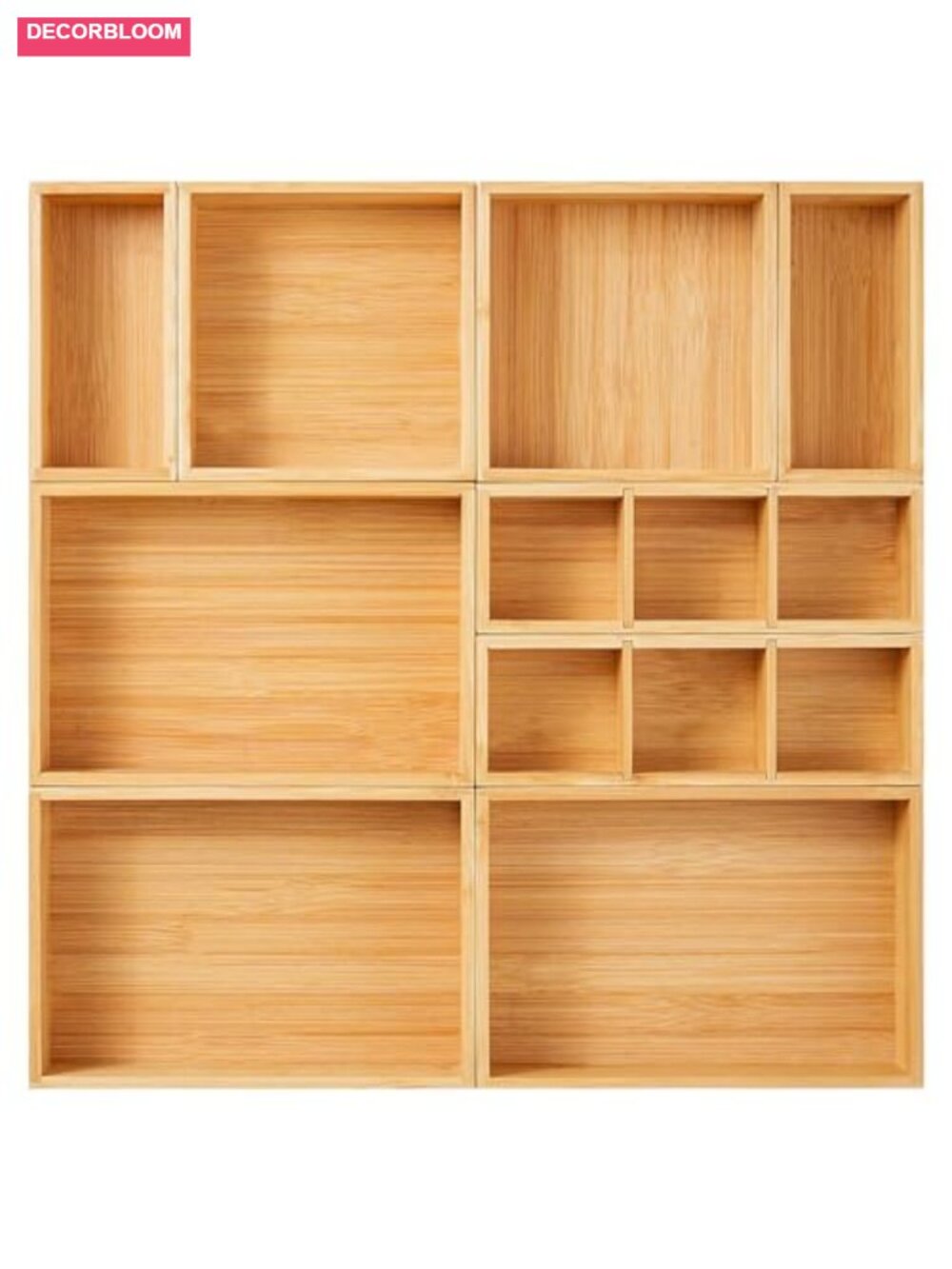 Bamboo Drawer Organizer Set of 9 Storage Boxes Bins Tray for Kitchen Office